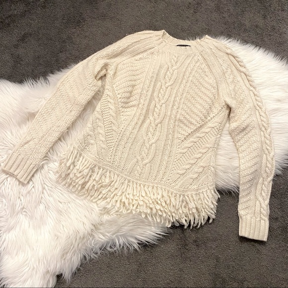 Banana Republic Sweaters - Ivory cable-knit sweater with fringe hem